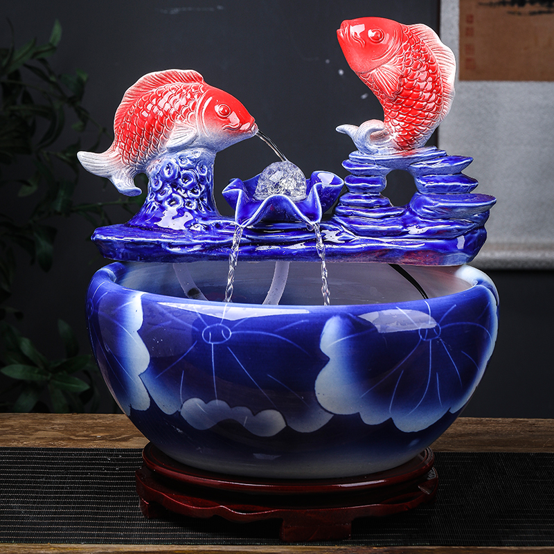 Jingdezhen ceramic aquarium sitting room of small desktop fountain home furnishing articles in plutus lotus lotus basin the tortoise cylinder