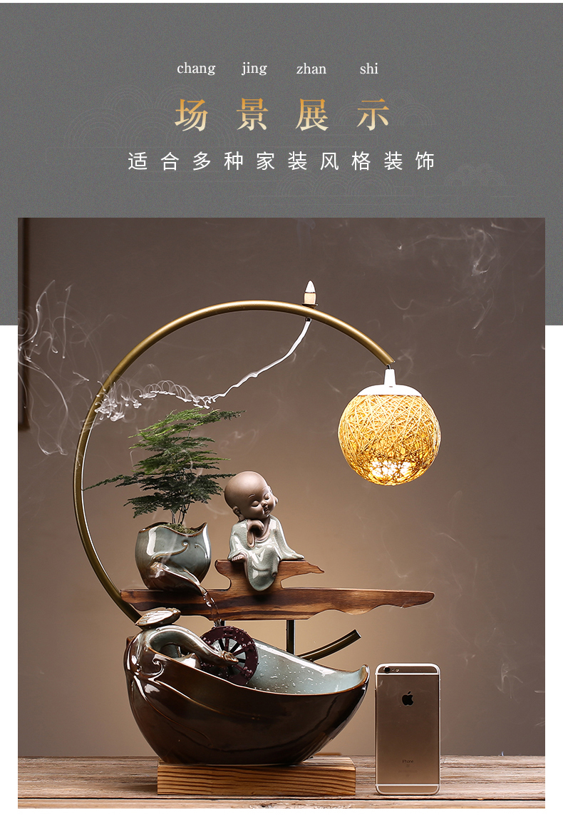 Creative ceramic Chinese zen sitting room desktop automatic flow humidifying furnishing articles store opening housewarming gift