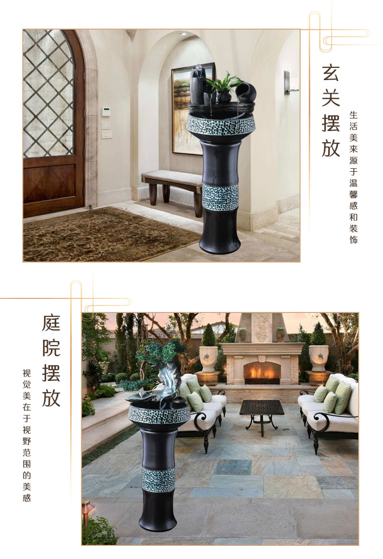 Creative ceramic tank sitting room pillar landing household circular small circulation water tank falls, the fish bowl