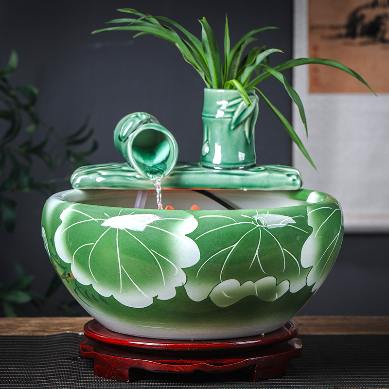 Jingdezhen ceramic aquarium desktop small sitting room aquarium automatic cycle water tank water lily lotus mail