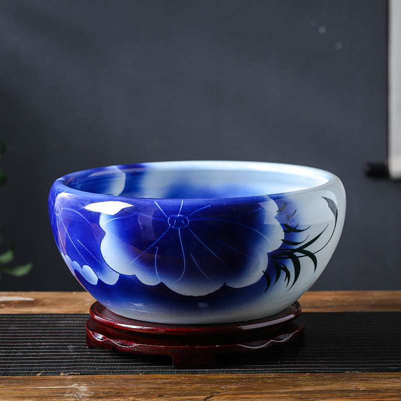 Jingdezhen ceramic aquarium sitting room of small desktop goldfish bowl fish bowl round household small cylinder red tortoise