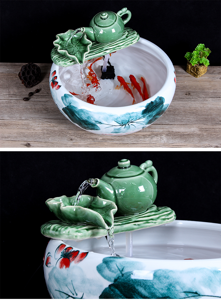 Authentic jingdezhen ceramic aquarium tank sitting room small tank water furnishing articles freehand brushwork in traditional Chinese feng shui turtle cylinder