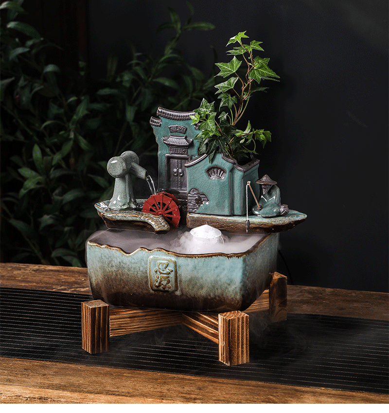 Ceramic aquarium indoor humidifier automatic cycle wheel feng shui plutus furnishing articles desktop tank water landscape