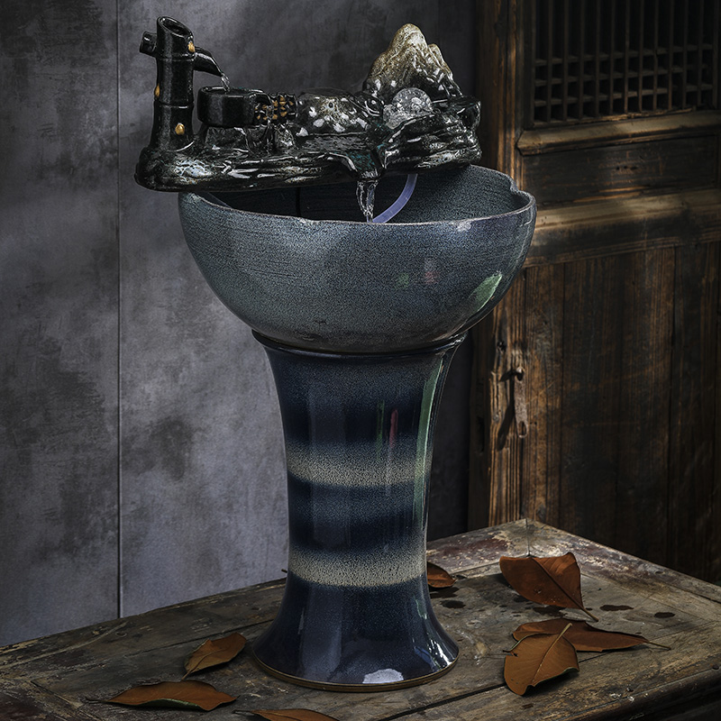 Ceramic water furnishing articles sitting room ground tank column type restoring ancient ways goldfish bowl automatic cycle feng shui wheel of fortune
