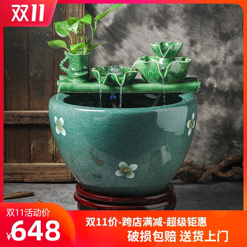 Circulating water sitting room aquarium courtyard balcony ceramic VAT fish basin ground water lily lotus aquarium restoring ancient ways