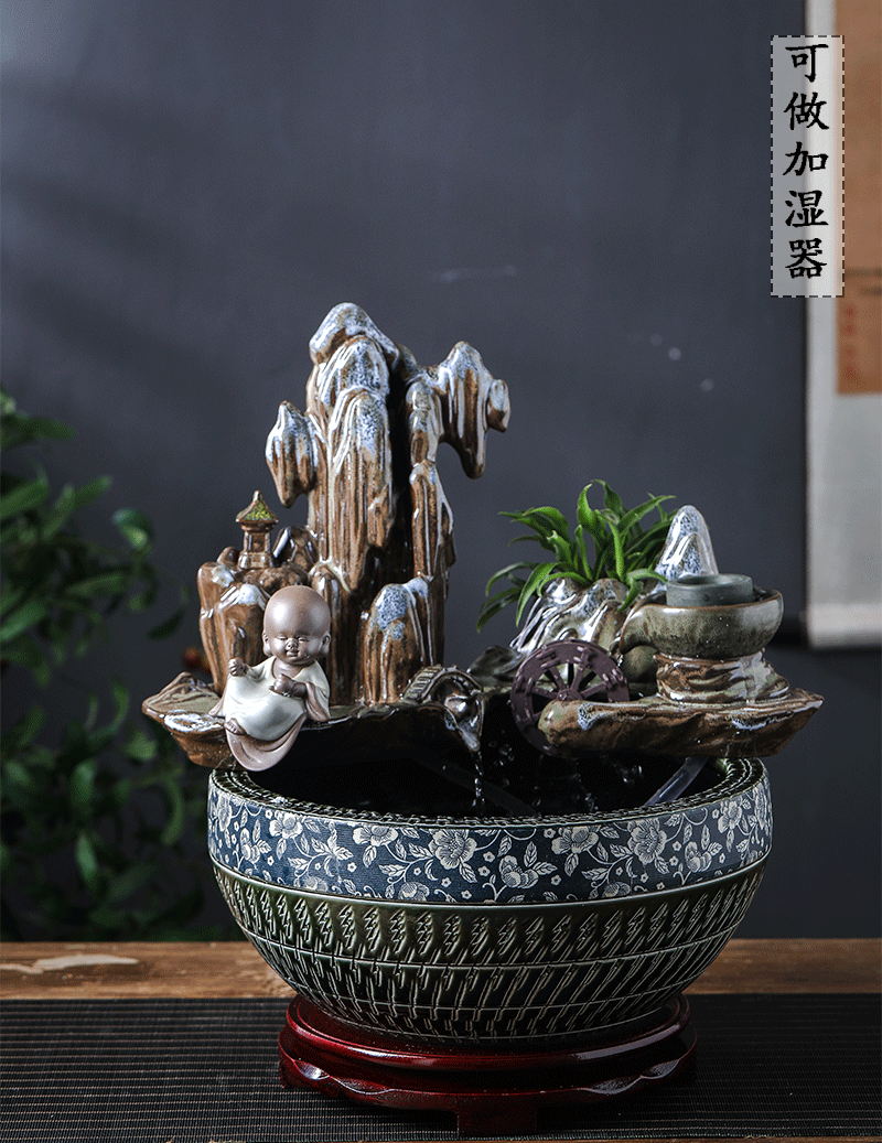 Jingdezhen ceramic aquarium desktop furnishing articles sitting room creative small rockery fountain water automatic cycle humidifier