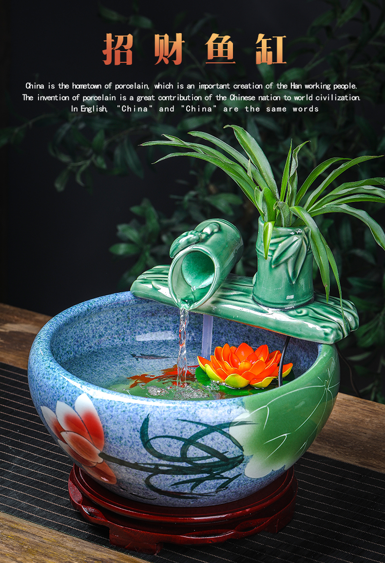 Ceramic tank sitting room small circulation water tank sleep desktop household turtle LianHe flowers cylinder goldfish bowl