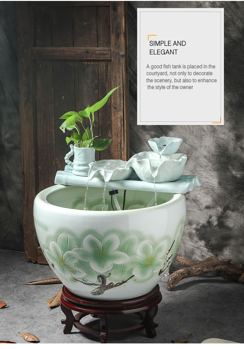 Circulating water sitting room aquarium courtyard balcony ceramic VAT fish basin ground water lily lotus aquarium restoring ancient ways