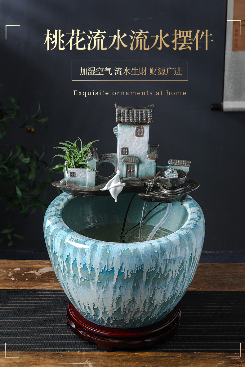 Ceramic aquarium sitting room humidifier furnishing articles lucky gifts and household water basin circulation water fountain in the goldfish bowl