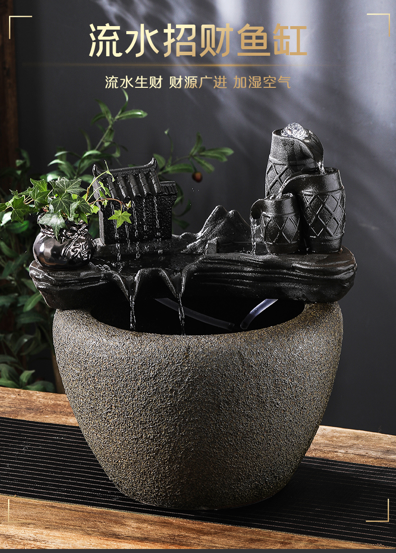 Ceramic aquarium large circulating water filter sitting room balcony ground residential landscape lotus goldfish bowl
