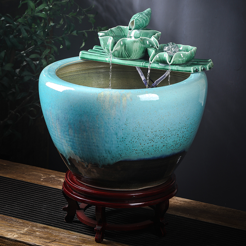 Jingdezhen Ceramic Fish Tank Large Cylinder Living Room Floor Special hotel Courtyard Brocade Carp Fish Tank Flowing Water Pettfish Tank