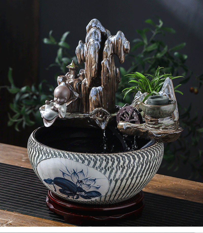 Jingdezhen ceramic aquarium desktop furnishing articles sitting room creative small rockery fountain water automatic cycle humidifier