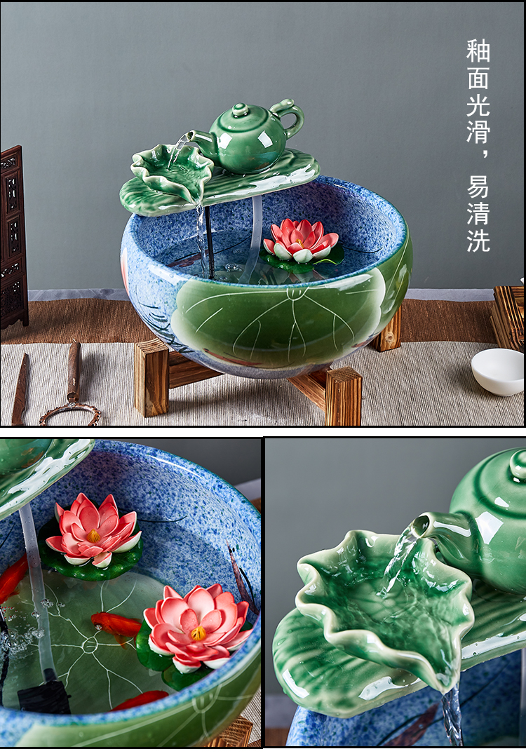 Jingdezhen ceramic aquarium small goldfish bowl sitting room automatic flow - oxygen furnishing articles circular fish basin easy to clean