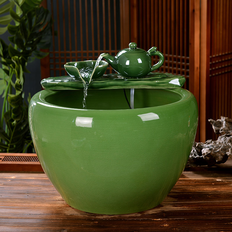 Jingdezhen Ceramic Fish Tank Large Cylinder Living Room Floor Room Outside of Indoor Brocade Carp Fish Tank Automatic Flowing Water Oxygenation Fish Tank