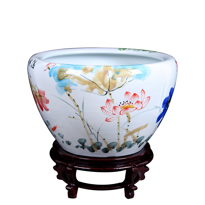 Jingdezhen ceramic aquarium round indoor and is suing goldfish bowl sitting room aquarium water lily lotus painting and calligraphy cylinder