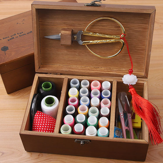 Household sewing box solid wood sewing kit small tool portable multi-functional high-end sewing sewing set student dormitory