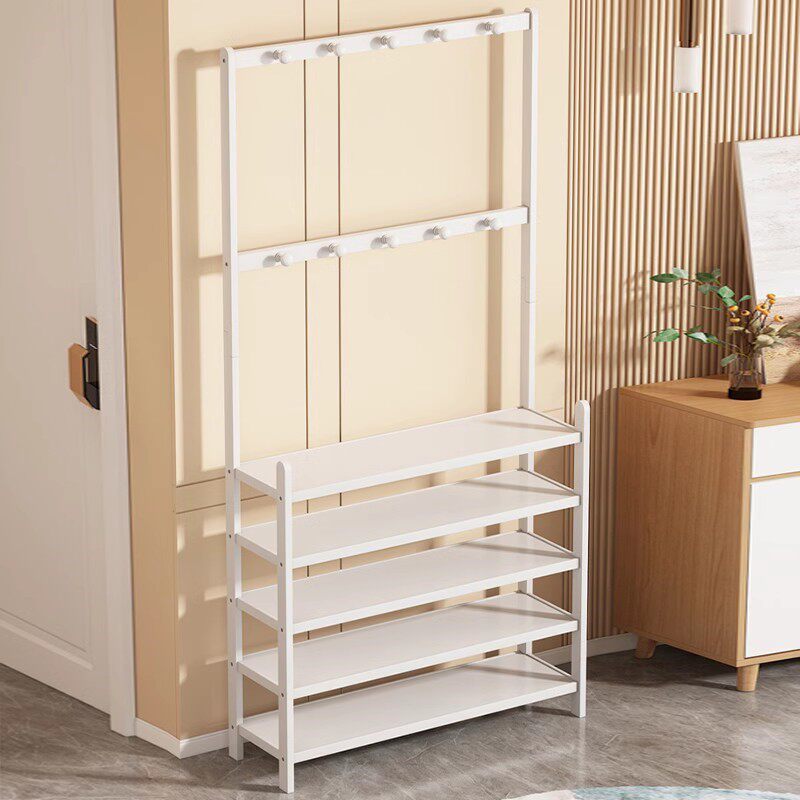Solid Wood Shoe Rack Home Doorway Simple Cloak Rack Integrated 2023 New Burst Cream Wind White Large Capacity Shoes Cabinet-Taobao