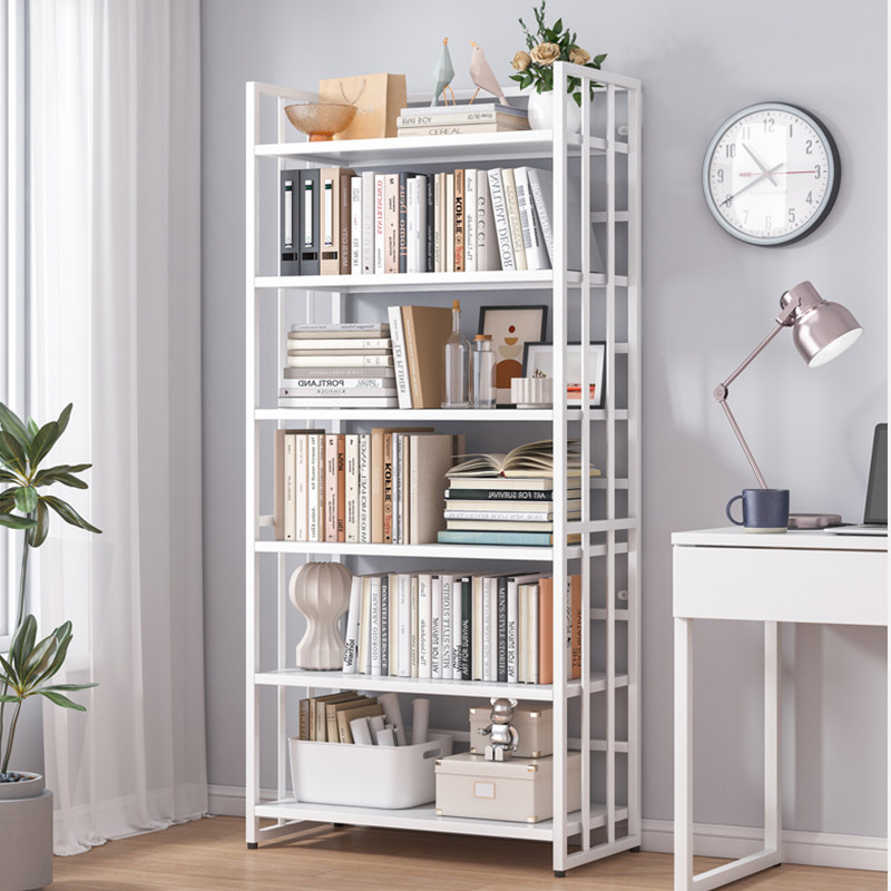 White Simple Bookshelf Landing Shelf Iron Art Multilayer Living Room Corner Home Holding Storage Shelf Student Bookcase-Taobao