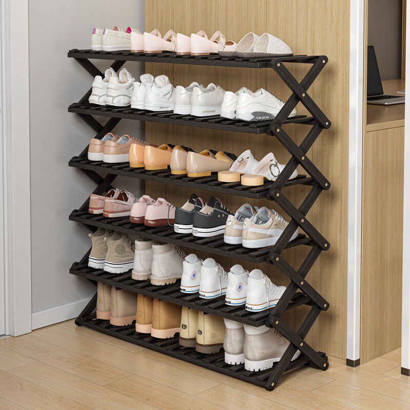 Shoe rack home doorway free of mounting folding 2023 new exploits One pull is the use of deep black multilayer college student shoe cabinet-Taobao