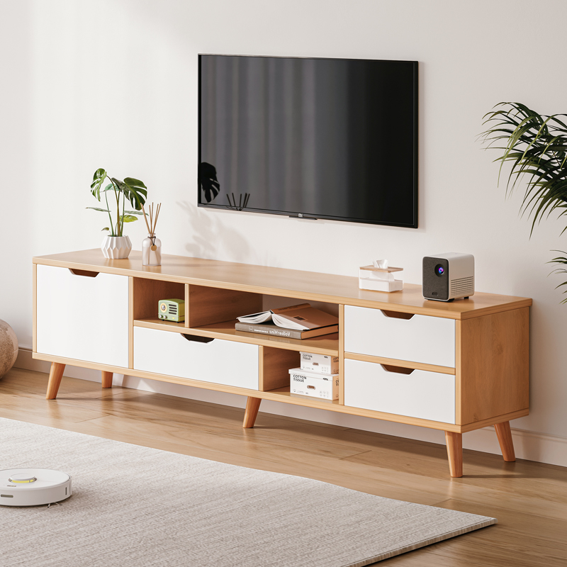 TV cabinet Tea Table Combo Nordic Wind Modern Minima Small Household Type Ground Cabinet Simple Living Room Imitation Solid Wood TV Cabinet-Taobao