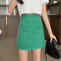 Large size plaid skirt green skirt female summer fat mm French design sense niche fat sister 2021 New