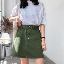 Large size avocado green skirt denim step skirt short skirt a-line skirt womens 2021 new trend ins thin