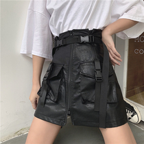 Large size leather skirt women 2021 new harajuku wind zipper pocket high waist thin ins super fire tooling a word half body woman