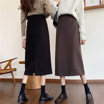 Super fire long skirt new high waist slim long A- line dress split wool bag hip size skirt female burst
