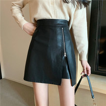 Black Super fire leather skirt 2020 new a character Spring and Autumn Net red explosion high waist skirt design sense niche personality