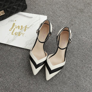 Sandals female 2024 new summer mid -heeled high heel fairies fairy style wild single shoe one word with color Bao head women's shoes