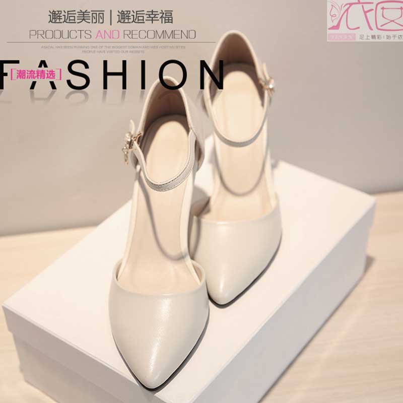White High heel Shoe woman slim heel with tip 33 yard heel with small code Qipao Semi-Wrapped Head Sandals Summer Single Shoes