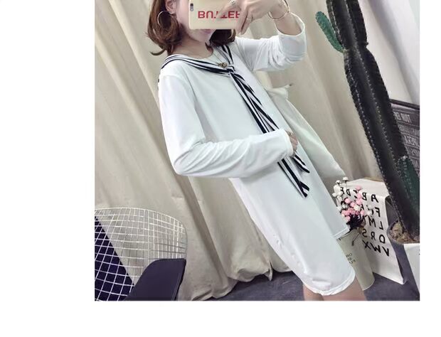 Trang phục bà bầu thu đông 2018 phiên bản Hàn Quốc mới của phần dài tay áo cotton dài tay áo sơ mi nữ bầu bầu đầm mùa thu áo bầu công sở