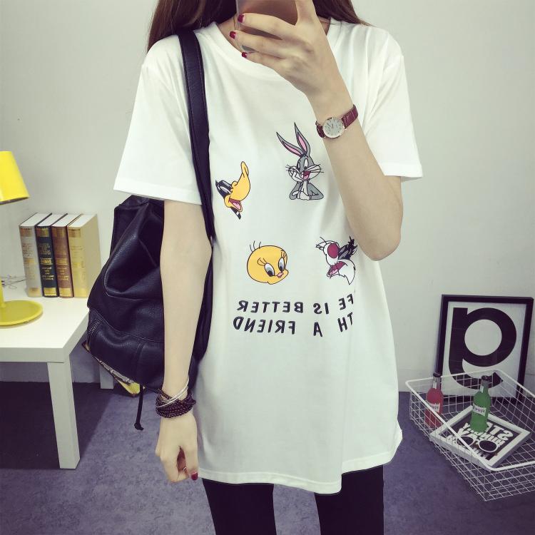 Mùa hè mới thai sản váy ngắn tay cotton dễ thương phim hoạt hình in dài lỏng T-Shirt của phụ nữ áo triều thời trang