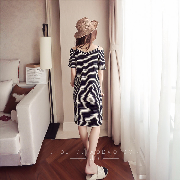 Thai sản dress mùa hè ăn mặc chất béo MM shirt strapless 200 kg váy đoạn dài lỏng kích thước lớn T-Shirt phụ nữ mang thai một từ váy