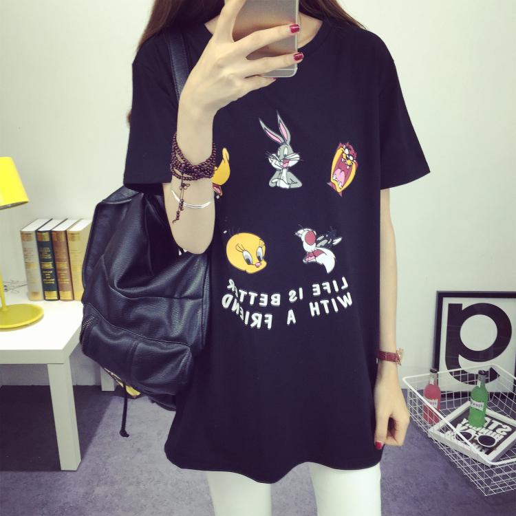 Mùa hè mới thai sản váy ngắn tay cotton dễ thương phim hoạt hình in dài lỏng T-Shirt của phụ nữ áo triều thời trang