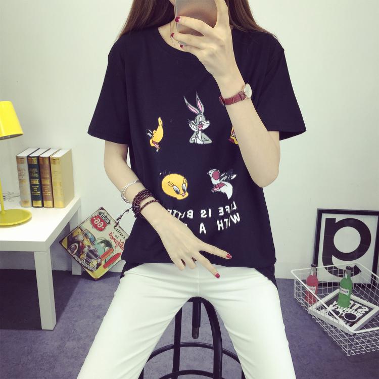 Mùa hè mới thai sản váy ngắn tay cotton dễ thương phim hoạt hình in dài lỏng T-Shirt của phụ nữ áo triều thời trang