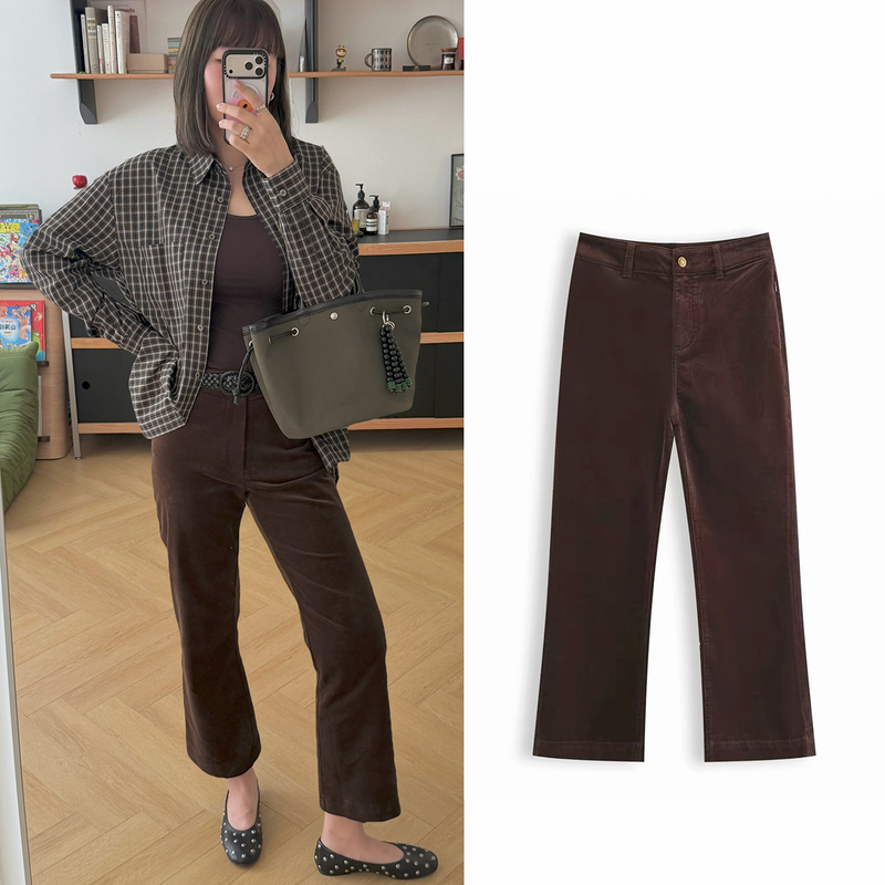 Karesansui All Sizes |   Autumn and Winter Japanese Taketori Matte Fine Corduroy Straight-Leg Slimming Slightly Flared Cropped Pants