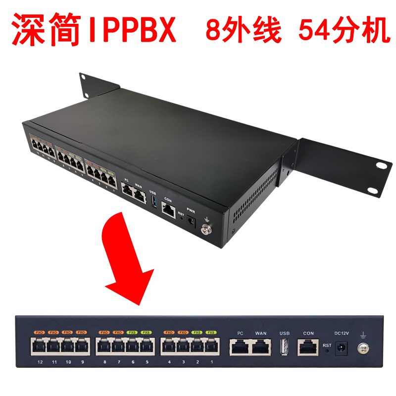 Rack-mounted IP Phone Switch IPPBX 8 ext 54 ext Multi-level Voice Navigation Commuting Time Remote Internet Support 50 IP phones WiFi Wired phones