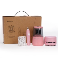 Розовый комплект, точилка, хайлайтер, ластик, маленький пылесос