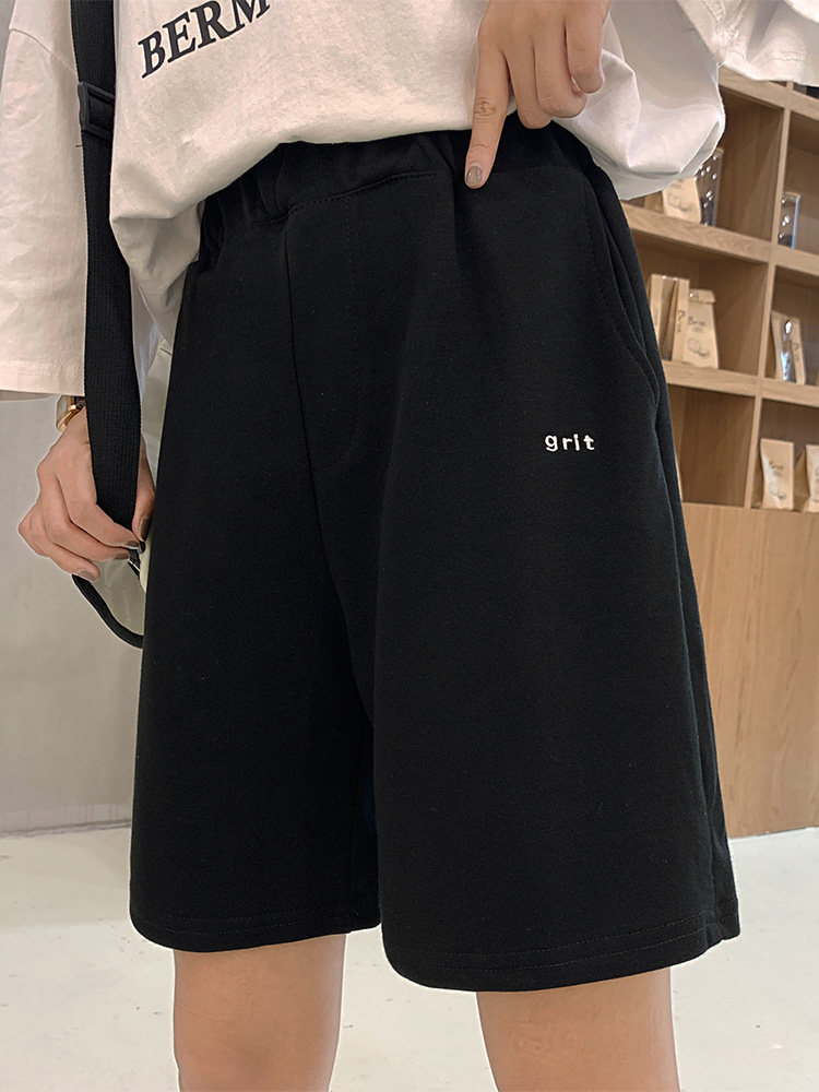 Sports shorts women's summer 2019 new style outer wear Korean version of the trendy loose casual middle pants high waist straight Hong Kong style five-point pants