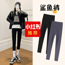  Bilifu shark skin leggings women wear black thin spring autumn and winter plus velvet thin legs Barbie pressure yoga
