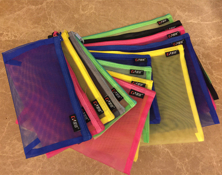 Chennuo A4 breathable wire mesh file storage bag financial bill student exam pencil case transparent zipper information bag