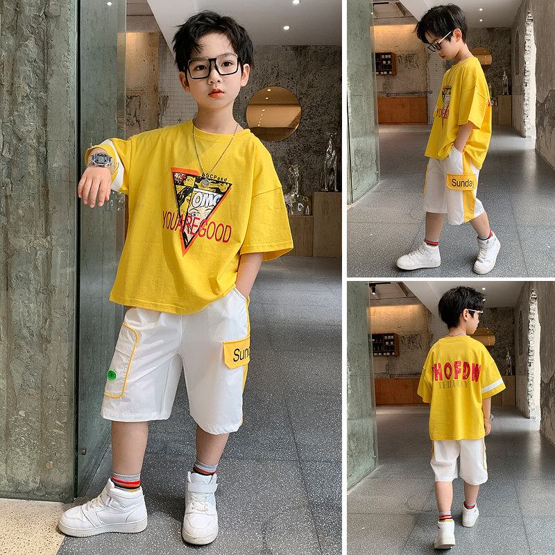 Boy's summer clothing suit 2022 new children Korean version of the Korean version CUHK Tong Net Red Fashionable Clothes Boy Short Sleeve Tide