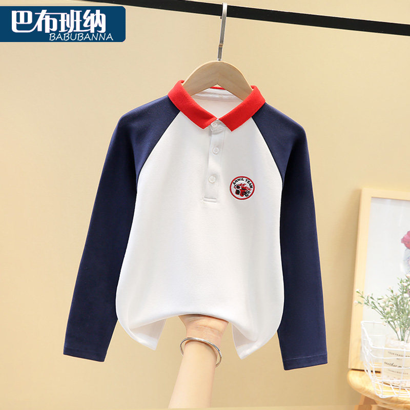 Boy T-shirt Long Sleeve Spring Dress 2022 New Children T-shirt Boy Polo Shirt CUHK Tong Pure Cotton Short Sleeve Summer