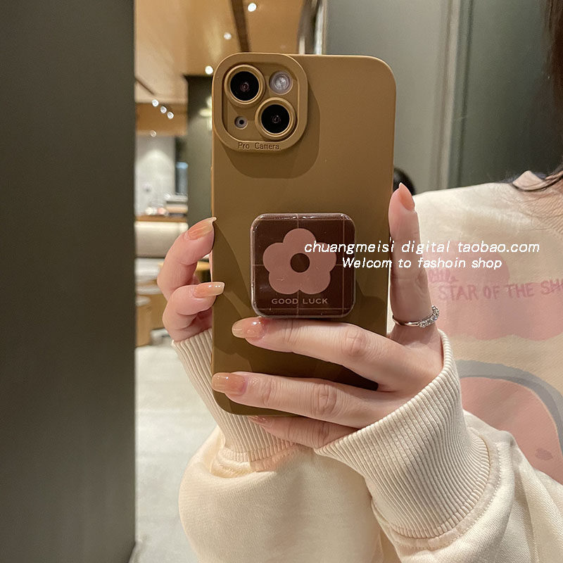 ins brown flower mirror bracket suitable for red rice k40 mobile phone protection shell note11pro new note9pro woman 9a silicone gel k30pro full package anti-fall protection