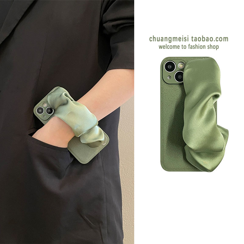 Zhige Spring Green Scarf Wristband Suitable for Apple 14 Phone Case iPhone 13 /14Promax Protective Cover 11 Female 14Pro Summer New Model 12 Creative 15 Full Protection Anti-Fall Xsmax