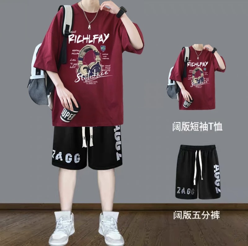 Teenage Boys' Summer Pure Cotton Short-Sleeved Shorts Suit, Loose, Handsome, Casual and Sporty Two-Piece Suit, Trendy Outfit Teenage Boys' Summer Pure Cotton Short-Sleeved Shorts Suit, Loose, Handsome, Casual and Sporty Two-Piece Suit, Trendy Outfit