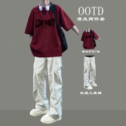 2026 New Summer Men's Loose-Fitting Two-Piece Set for Teenagers, Casual Sports Suit, Student Short-Sleeved T-Shirt and Long Pants