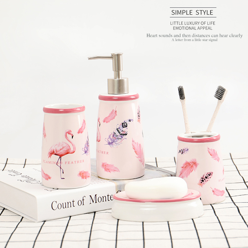 Nordic bathroom set four-piece ceramic pattern wash set bathroom dressing room brush cup rinse cup