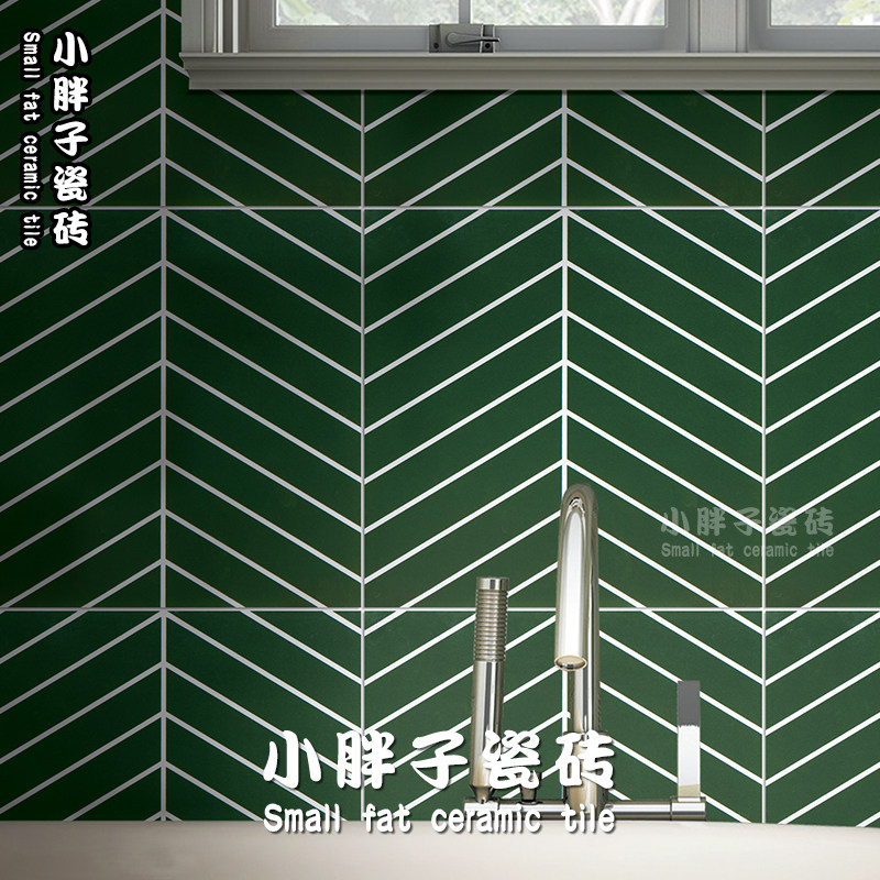 Nordic Ink Green Fish Bone Flower Brick Makeup Room Wall Brick Kitchen Magnetic Brick Dining Hall Anti-Slip Floor Tile 300X300 Flower Sheet